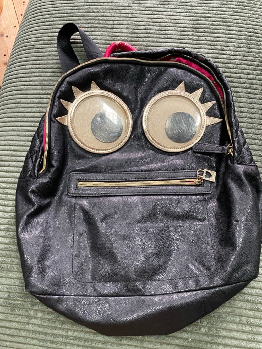 Betsey Johnson Black Faux Leather Backpack with Gold Accents